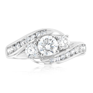 Luminesce Lab Grown 1 Carat Solitaire Diamond Ring with Channel Set Side Diamonds in 9ct White Gold