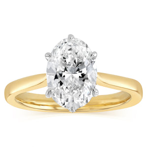 Luminesce Lab Grown 2 Carats Diamond Oval Solitaire Ring in 9ct Yellow Gold
