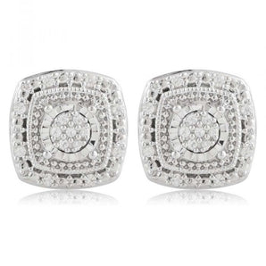 0.10 Carat Diamond Stud Earring Set with 30 Brilliant Diamonds in Sterling Silver